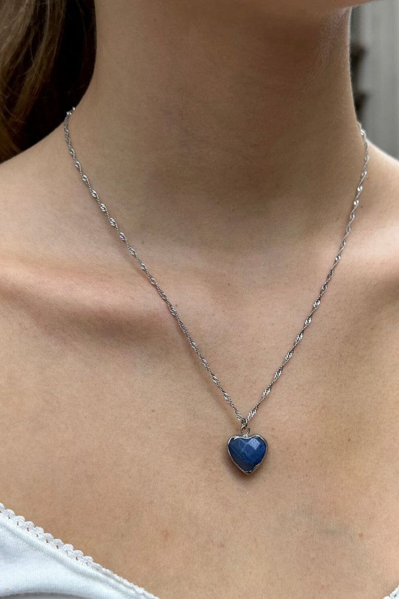 Collier Brandy Melville Blue Heart Argent | NZB-79822708